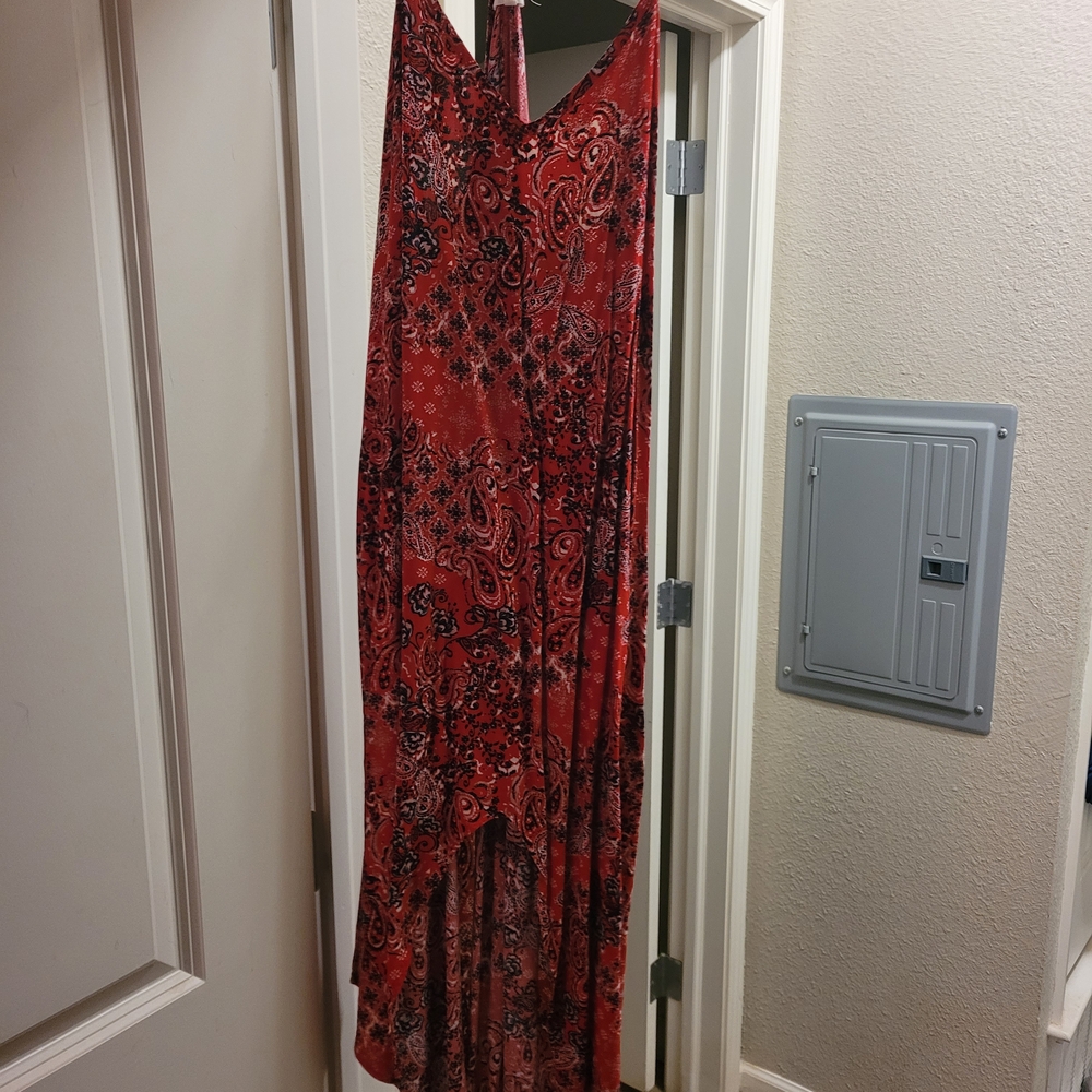Maurices Red Paisley Asymmetrical Maxi Dress
